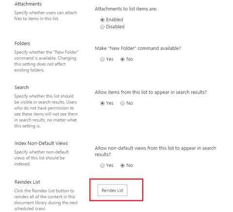 click on the Re index List